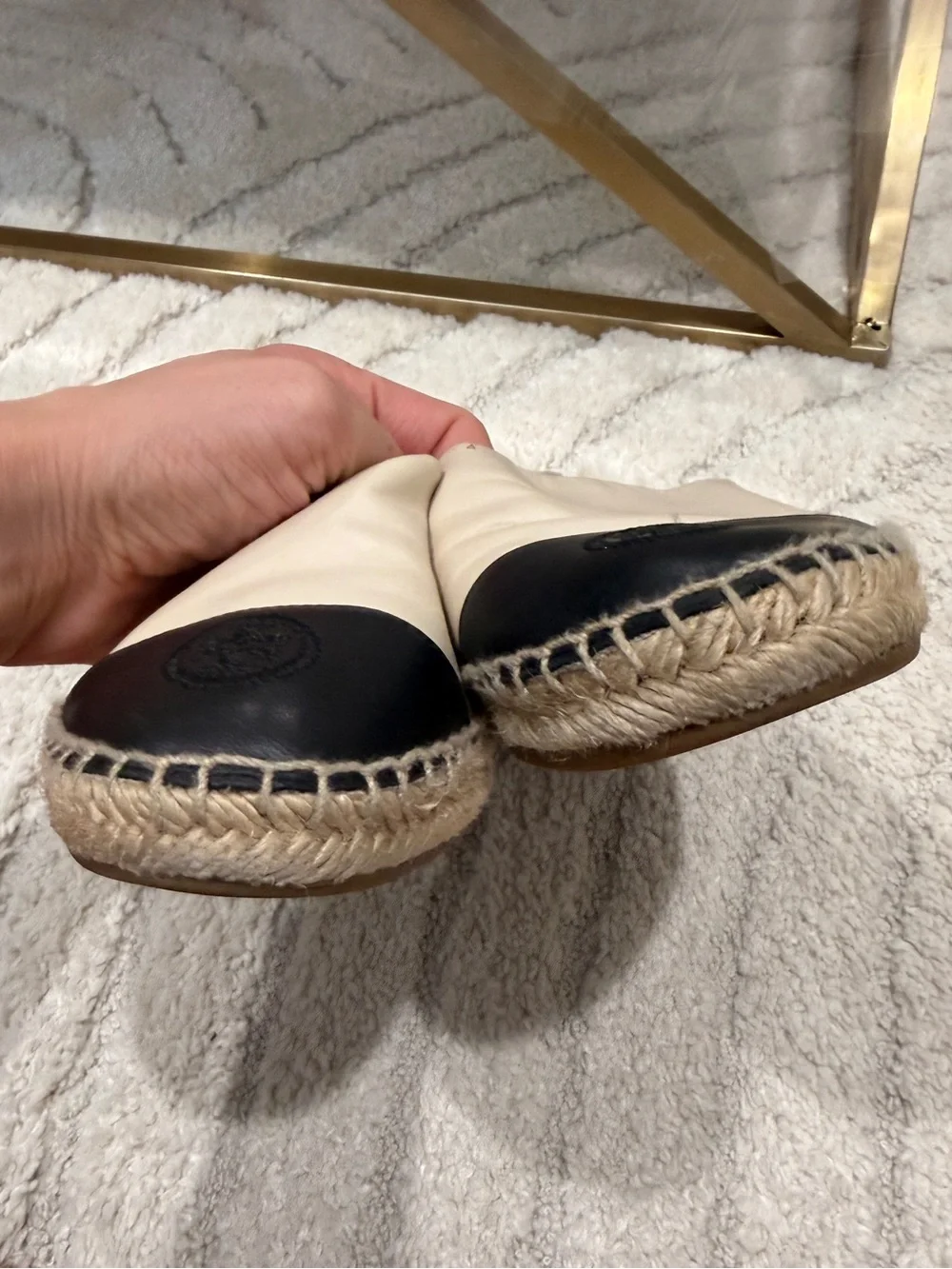 Tory Burch Colorblock Beige and Black Leather Espadrille Flats in sz. 8